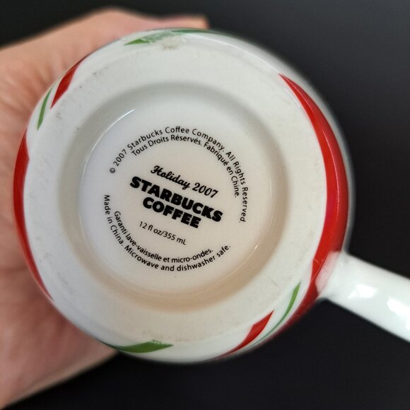 Starbucks Christmas Holiday Mug 2007 Candy Cane Red Green & White Stripes 12 oz. - Picture 10 of 10